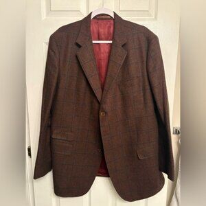 Oliver Wicks Brown Plaid 100% Cashmere Three Button Suit Jacket